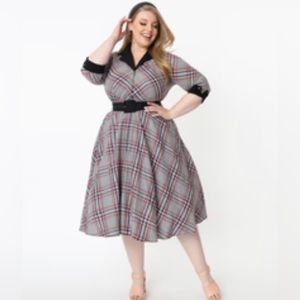 Gray and pink plaid Draper swing dress